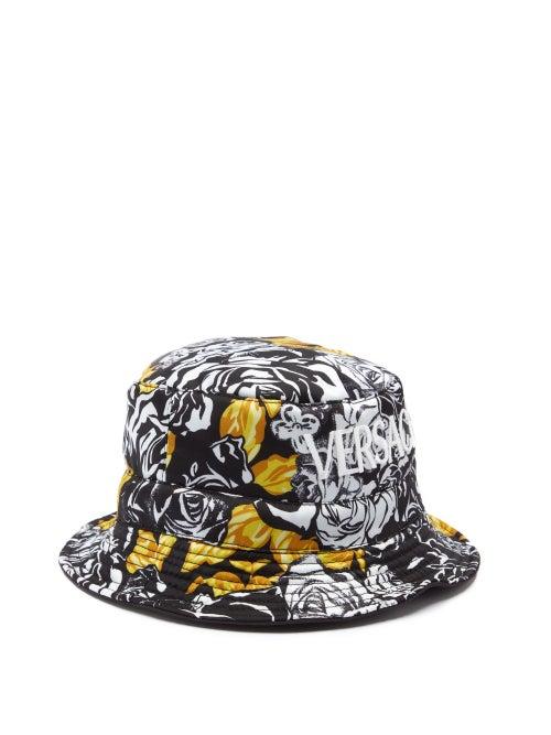 Matchesfashion.com Versace - Rose-print Twill Bucket Hat - Mens - Black White