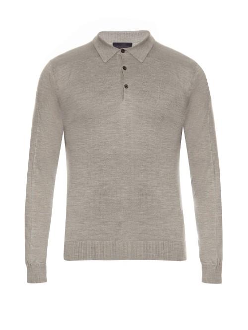 Lanvin Long-sleeved Silk-knit Polo Shirt