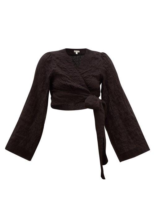 Matchesfashion.com Belize - Rhonda Wrap Seersucker Crop Top - Womens - Black