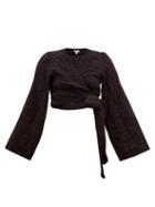 Matchesfashion.com Belize - Rhonda Wrap Seersucker Crop Top - Womens - Black