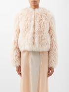 Fendi - Cropped Mohair-blend Ribbed-knit Jacket - Womens - Light Pink