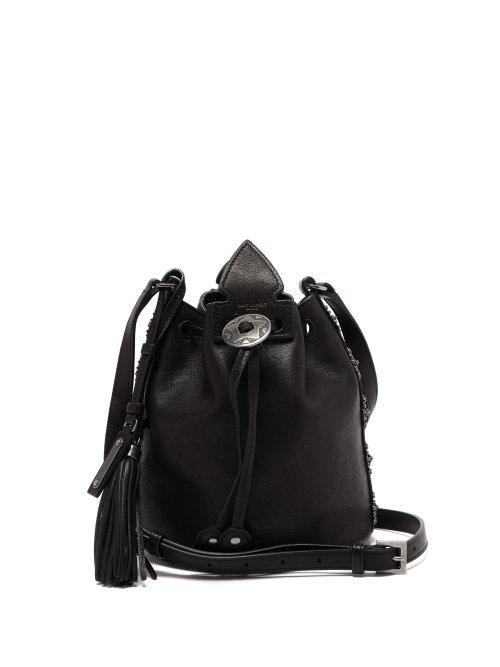 Matchesfashion.com Saint Laurent - Anja Flower Stud Leather Bucket Bag - Womens - Black