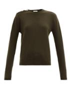 Matchesfashion.com Ganni - Floral-crystal Buttons Cashmere Sweater - Womens - Khaki