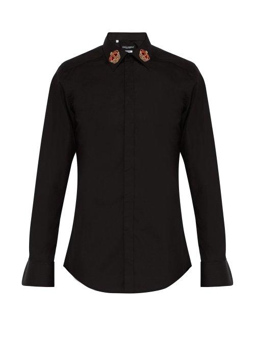 Matchesfashion.com Dolce & Gabbana - Martini Slim Fit Crown Embroidered Shirt - Mens - Black