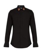 Matchesfashion.com Dolce & Gabbana - Martini Slim Fit Crown Embroidered Shirt - Mens - Black