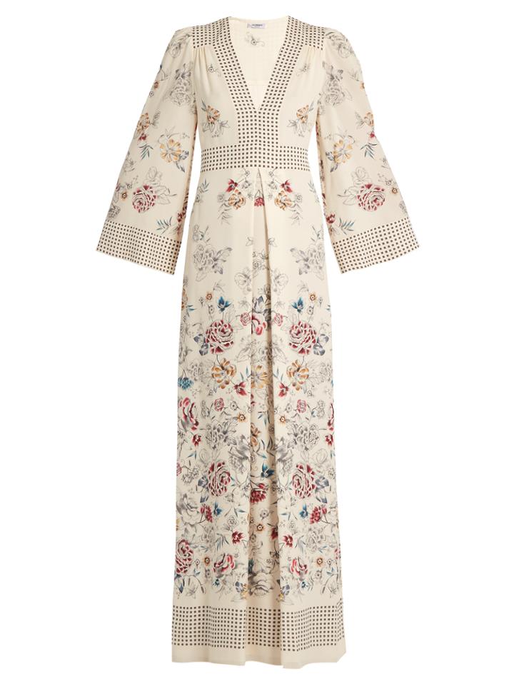 Vilshenko Amelie Floral And Square-print Silk Gown