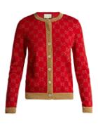 Matchesfashion.com Gucci - Gg Jacquard Knit Cotton Blend Cardigan - Womens - Red