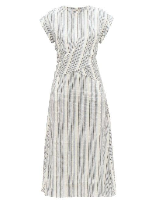 Matchesfashion.com Three Graces London - Striped Linen Midi Dress - Womens - Blue Stripe