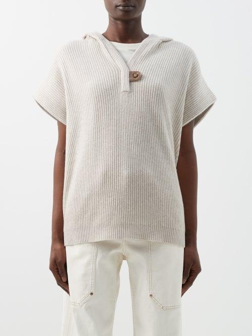 Brunello Cucinelli - Monili-embellished Ribbed Cashmere Sweater - Womens - Beige