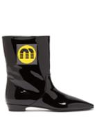 Matchesfashion.com Miu Miu - Logo Patch Patent Leather Ankle Boots - Womens - Black