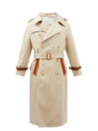 Giuliva Heritage Collection - Oscar Leather And Linen-twill Trench Coat - Mens - Beige Multi