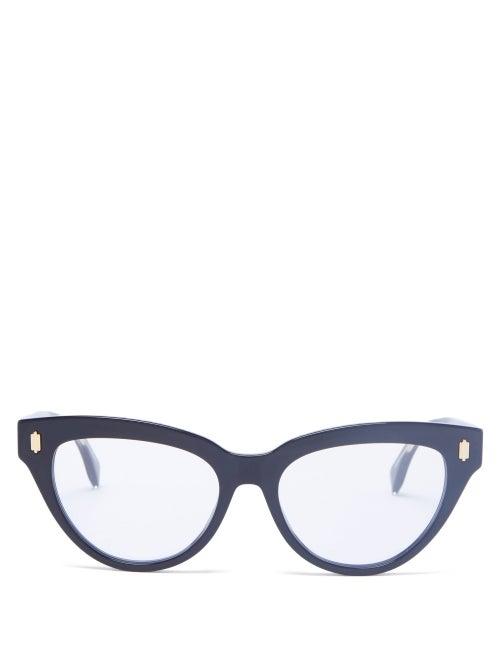 Matchesfashion.com Fendi - Ff Logo-engraved Cat-eye Acetate Glasses - Womens - Black