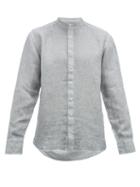 Matchesfashion.com 120% Lino - Band Collar Slubbed Linen Poplin Shirt - Mens - Grey