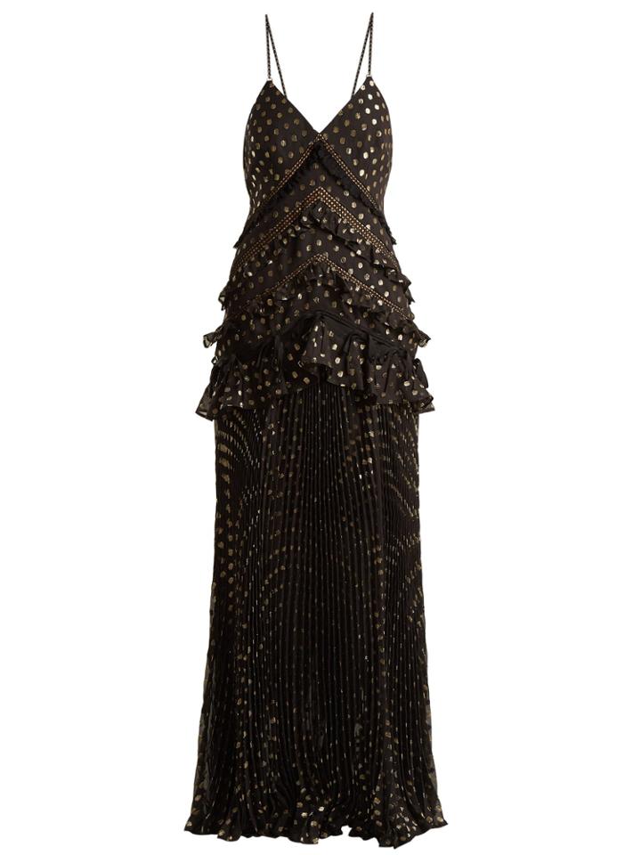Self-portrait Metallic-dot Ruffled Pleated Dress