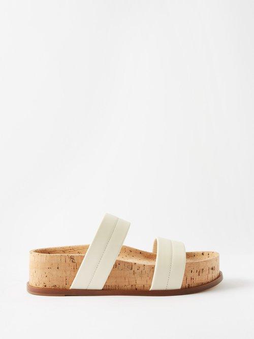 Gabriela Hearst - Striker Stitched Leather And Cork Slides - Womens - Cream/white