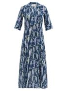 Matchesfashion.com Galanthya - Angeles Asia-print Cotton Midi Shirt Dress - Womens - Navy Print