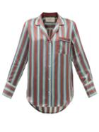Asceno - Paris Striped Sandwashed-silk Pyjama Shirt - Womens - Red Stripe