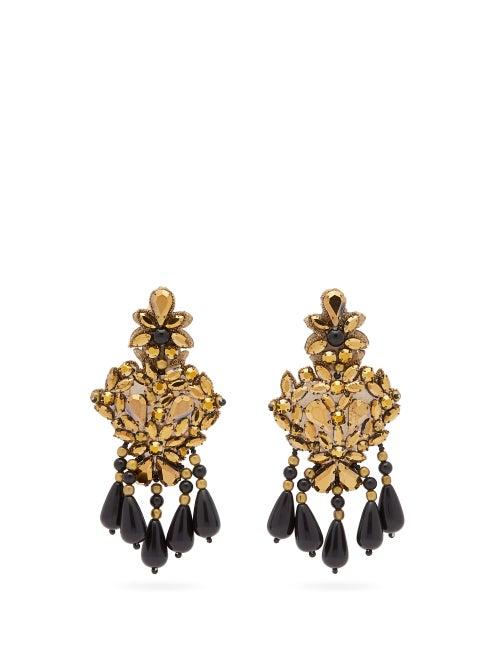 Matchesfashion.com Etro - Beaded Crystal Chandelier Clip Earrings - Womens - Black