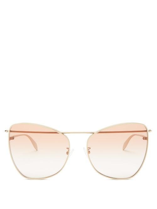 Matchesfashion.com Alexander Mcqueen - Butterfly Metal Sunglasses - Womens - Brown Gold