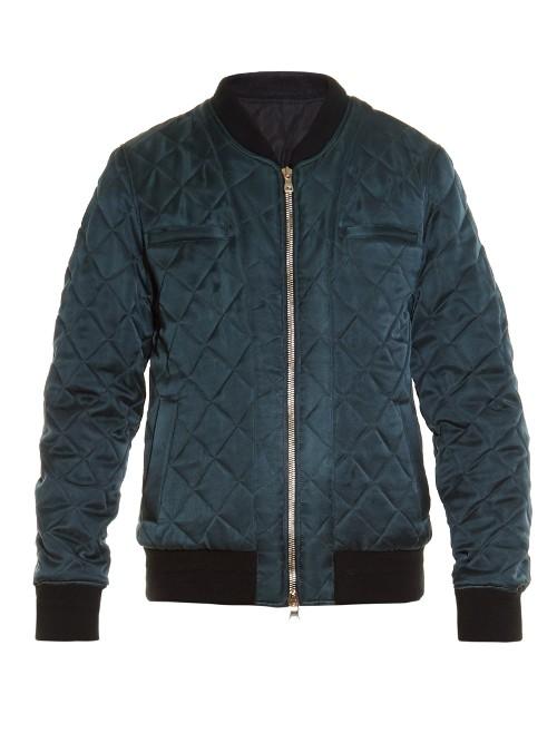 Balmain Badge-embellished Diamond-quilted Bomber Jacket