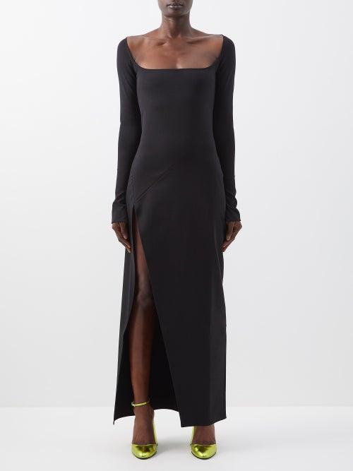 The Attico - Lawrence Side-slit Cotton-blend Jersey Dress - Womens - Black