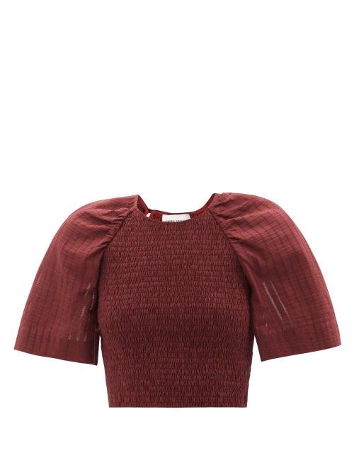 Three Graces London - Kiki Shirred Cotton-blend Poplin Top - Womens - Burgundy