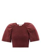 Three Graces London - Kiki Shirred Cotton-blend Poplin Top - Womens - Burgundy