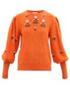 Gucci - Floral-embroidered Wool-blend Sweater - Womens - Orange
