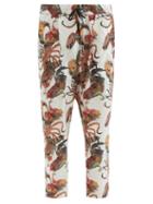 Mens Rtw Nipoaloha - Cockerel-print Drawstring Silk Trousers - Mens - White Multi