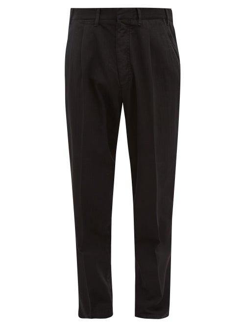 Matchesfashion.com The Gigi - Tapered Herringbone Cotton Blend Trousers - Mens - Black