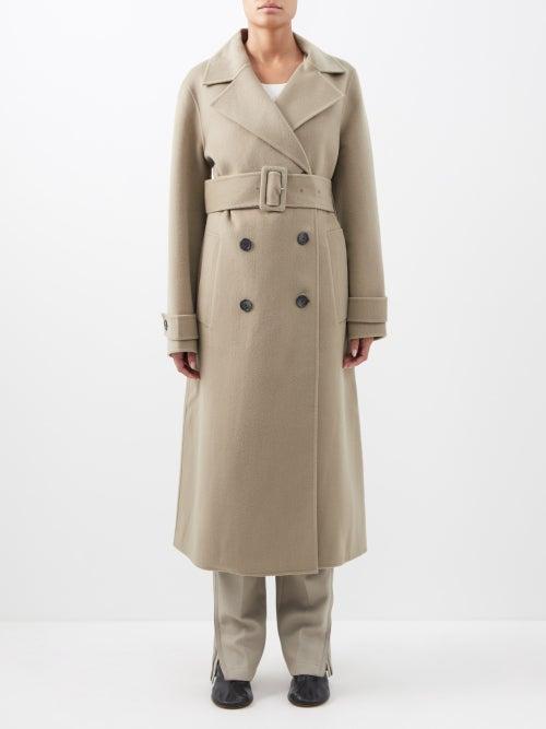 Joseph - Merton Knit-collar Wool-blend Felt Trench Coat - Womens - Dark Beige