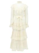 Matchesfashion.com Zimmermann - Glassy Ruffled Tiered Silk-chiffon Midi Dress - Womens - Ivory
