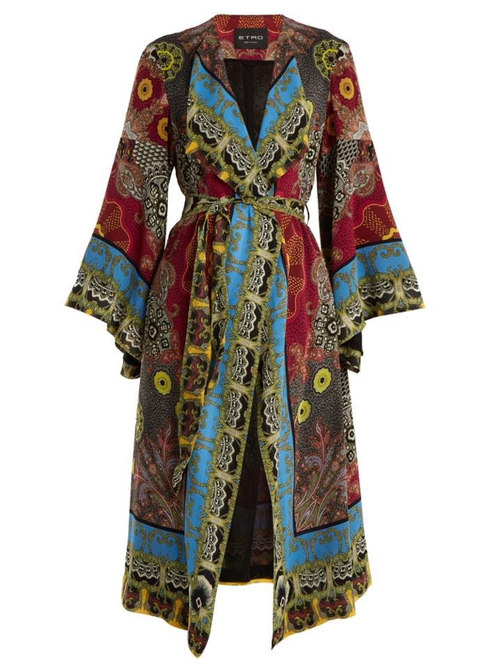 Etro Jungle-print Tie-waist Silk-chiffon Coat
