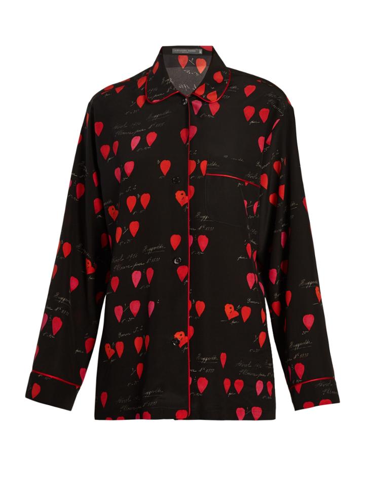 Alexander Mcqueen Heart-print Piped-edge Crepe Shirt