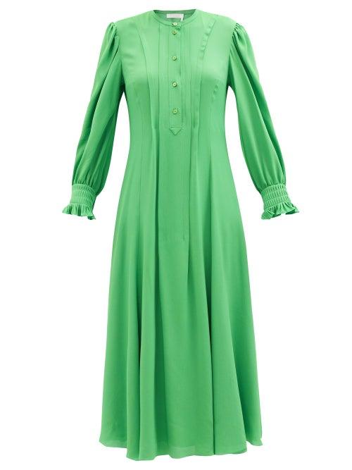 Chlo - Pintucked Crepe Midi Dress - Womens - Green