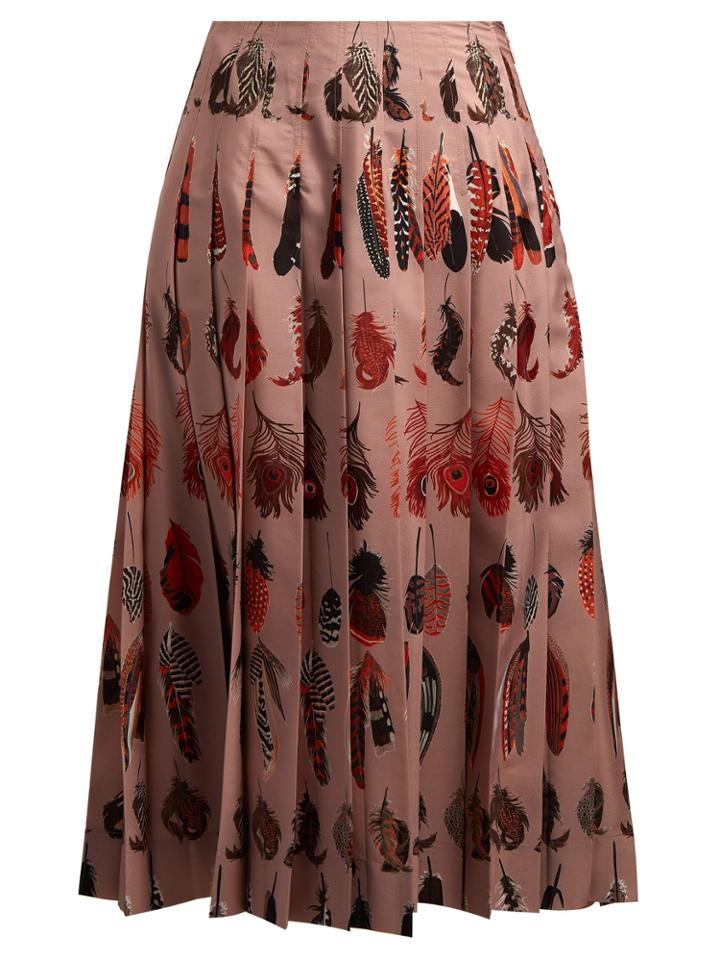 Altuzarra Sirocco Feather-print Pleated Skirt