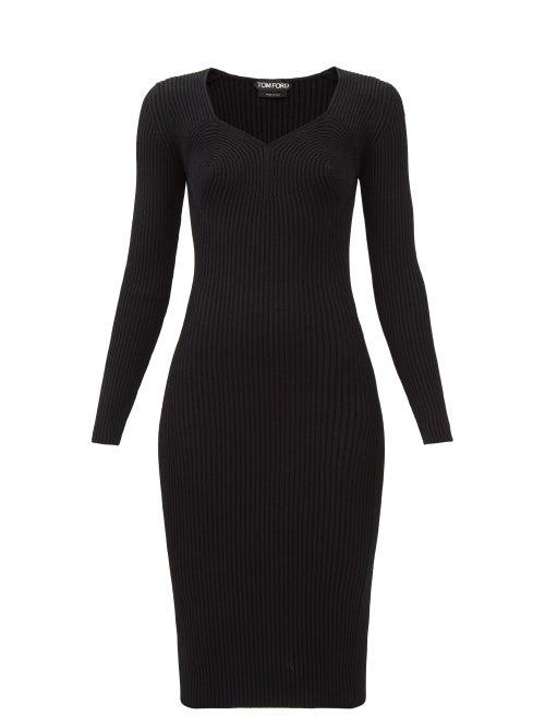 Tom Ford - Sweetheart-neck Ribbed Midi Dress - Womens - Black