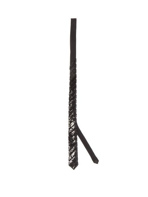 Matchesfashion.com Saint Laurent - Sequin-striped Silk Tie - Womens - Black