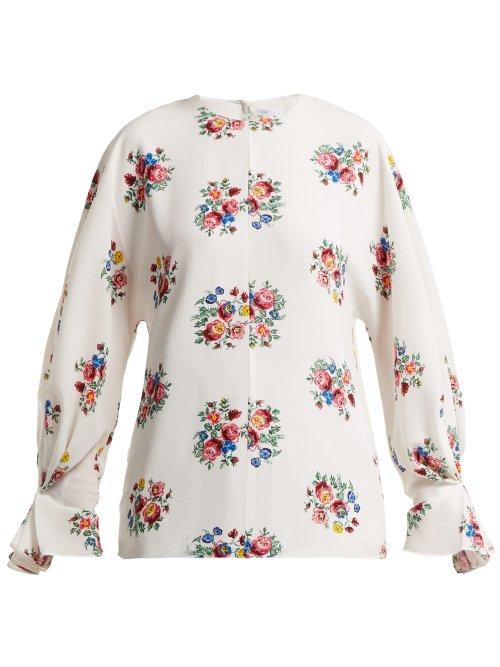 Matchesfashion.com Emilia Wickstead - Dana Floral Print Crepe Blouse - Womens - White Print