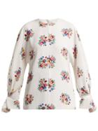 Matchesfashion.com Emilia Wickstead - Dana Floral Print Crepe Blouse - Womens - White Print