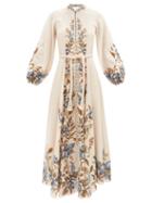 Ladies Beachwear Zimmermann - Aliane Floral-print Linen Maxi Dress - Womens - White Print