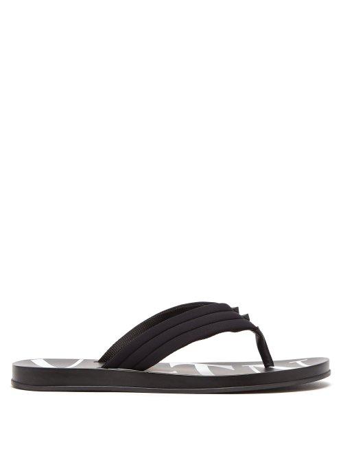 Matchesfashion.com Valentino - Vltn Print Flip Flops - Mens - Black