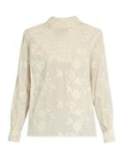 Sea Long-sleeved Floral-embroidered Cotton Top
