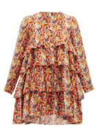 Matchesfashion.com Muzungu Sisters - Jila Floral Print Silk Crepe Mini Dress - Womens - Orange Multi
