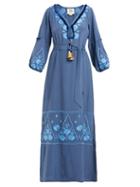 Matchesfashion.com Figue - Lola Floral Embroidered Silk Crepe Dress - Womens - Blue Print