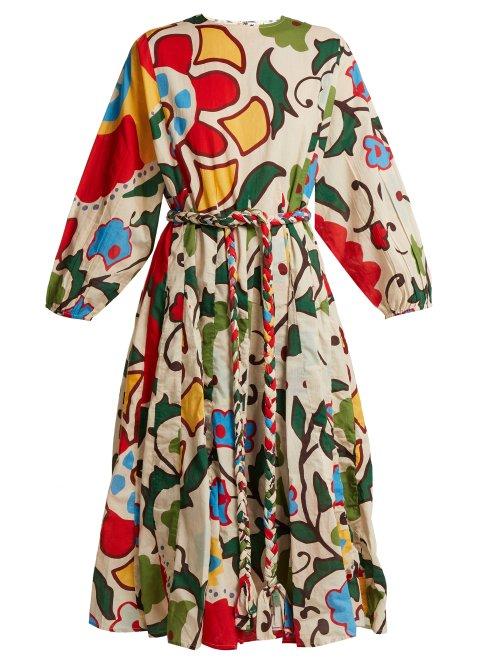 Matchesfashion.com Rhode Resort - Devi Floral Print Cotton Midi Dress - Womens - White Print