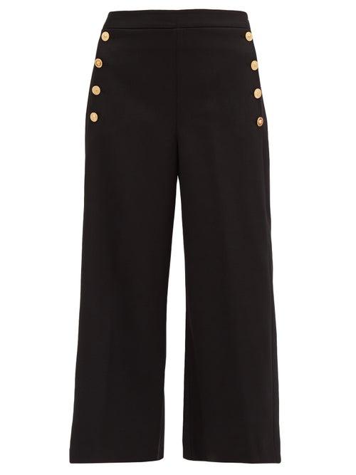 Matchesfashion.com Versace - Medusa-button Wide-leg Wool-blend Trousers - Womens - Black