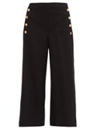 Matchesfashion.com Versace - Medusa-button Wide-leg Wool-blend Trousers - Womens - Black