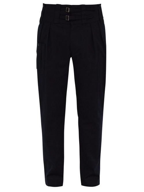 Matchesfashion.com Dolce & Gabbana - High Waisted Stretch Cotton Twill Trousers - Mens - Navy