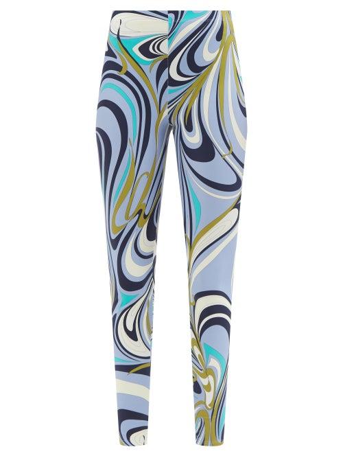 Emilio Pucci - Onde-print Technical-jersey Leggings - Womens - Blue Multi